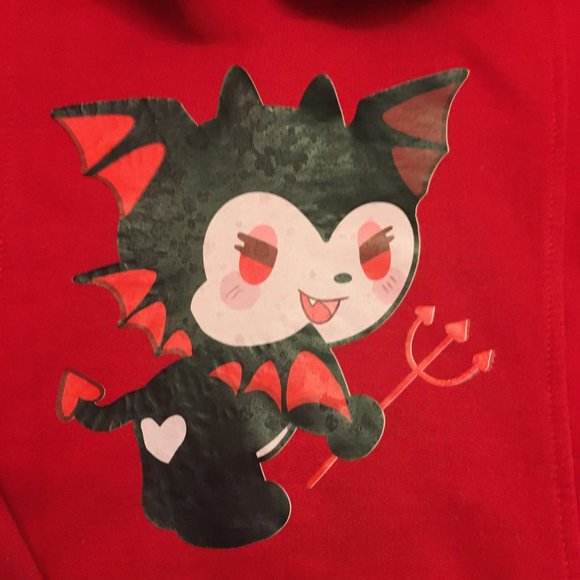 ADORABLE red y2k hoodie with meatllic horns removable tail and kuromi details! - Picture 15 of 16